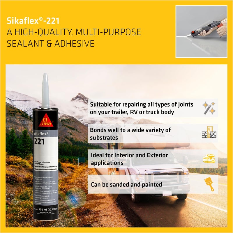 Sikaflex-221 Multi-Purpose Polyurethane Sealant/Adhesive, 10.1 fl oz, Black â€“ Permanent Elastic Seal, Sandable & Paintable, Non-Corrosive, Bonds to Metal, Plastics & More - Image 3